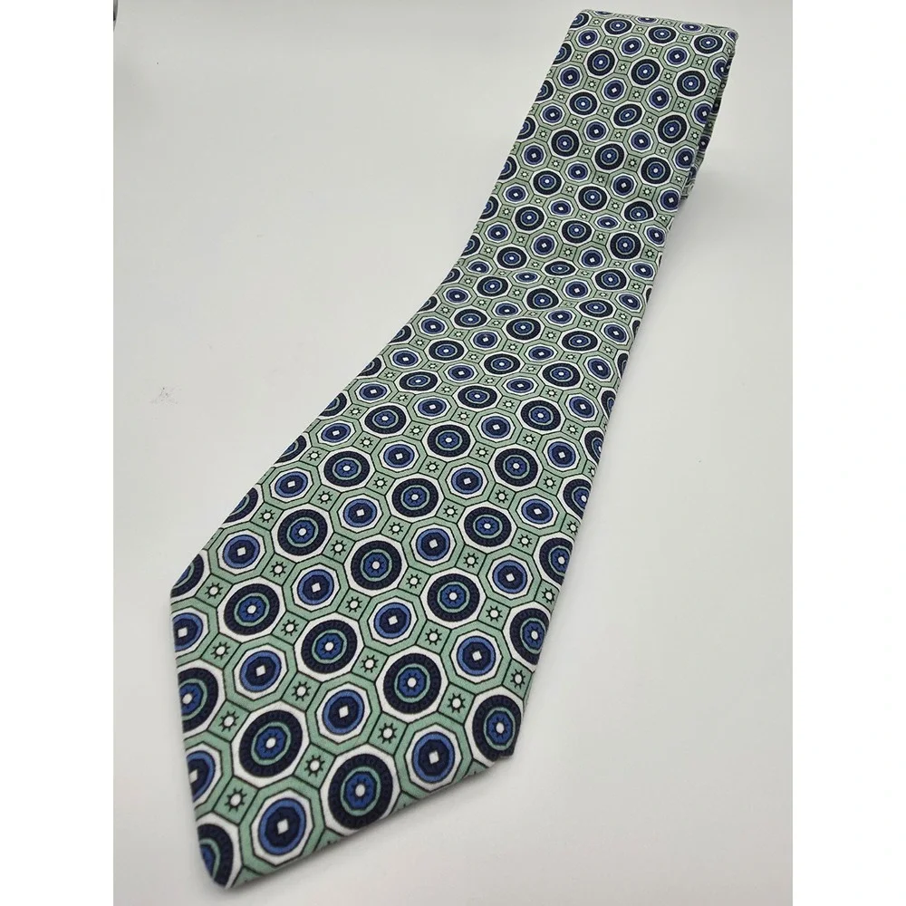 Cremieux Slim Made in Italy 100% Cotton Tie Geometric Green Blue 58
